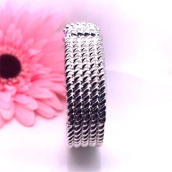 Silver Tone Hinge Bracelet with Crystals - Picture 3 of 6